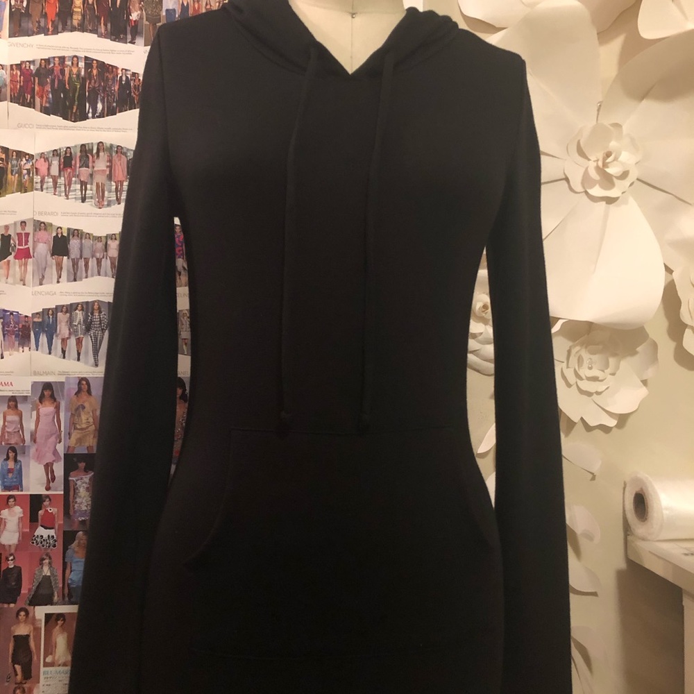 Black Hoodie Dress with Front Pocket